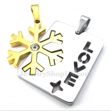 Couples Titanium Gold Snowflake Pendant Necklace (Free Chain)(One Pair)