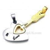 Titanium Gold Cupid Arrow Hearts Couples Pendant Necklace (Free Chain)(One Pair)