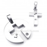 Titanium Silver Cross Couples Pendant Necklace (Free Chain)(One Pair)