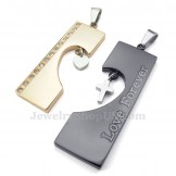 Double Color Titanium Hearts Couples Pendant Necklace (Free Chain)(One Pair)