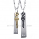 Titanium Key Couples Pendant Necklace (Free Chain)(One Pair)