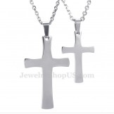 Silver Titanium Cross Couples Pendant Necklace (Free Chain)(One Pair)