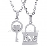 Titanium Silver Key Couples Pendant Necklace (Free Chain)(One Pair)