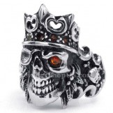 Titanium Imperial Crown Skull Ring with Red Zircon