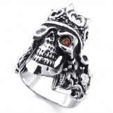 Titanium Imperial Crown Skull Ring with Red Zircon