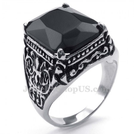 Titanium Ring with Black Zircon