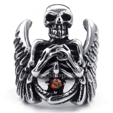 Titanium Skull Ring with Wing