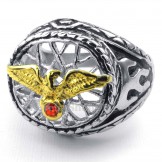 Titanium Gold Eagle Ring with Red Zircon