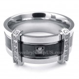 Mens Titanium Ring with White Rhinestone