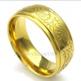 Gold Titanium Round Flower Pattern Ring