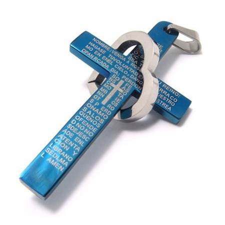 Cool Man Heart Cross Bible titanium steel Pendant (New) Blue Color 14551