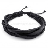 Beautiful Adjustable Hand-made Black Leather Bracelets