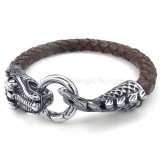 Good Sale Coffee Color Hand Woven Titanium Buckle Leather Bracelets