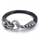 Black Hand Woven Titanium Buckle Leather Bracelets for Sales