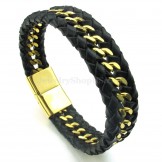 Gold Chains Titanium Black Leather Bracelets Sales Online