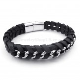 Hot Sale Cheap Silver Chains Titanium Black Leather Bracelets
