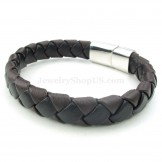 Cheap Hand Woven Brown Color Titanium Buckle Leather Bracelets