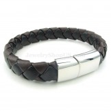 Cheap Hand Woven Brown Color Titanium Buckle Leather Bracelets