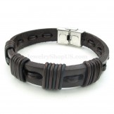 Fashion Hand Woven Brown Color Titanium Buckle Leather Bracelets