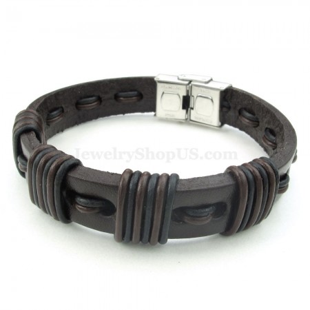 Fashion Hand Woven Brown Color Titanium Buckle Leather Bracelets