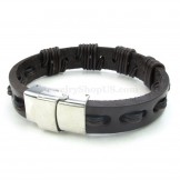 Fashion Hand Woven Brown Color Titanium Buckle Leather Bracelets