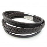 Fashion Hand Woven Brown Color Titanium Buckle Leather Bracelets
