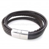 Fashion Hand Woven Brown Color Titanium Buckle Leather Bracelets