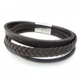 Fashion Hand Woven Brown Color Titanium Buckle Leather Bracelets