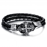 Men's Personalized Knit Titanium Leather Bracelet C869