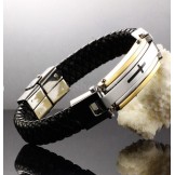 Men's Cross Titanium Leather Bracelet C916
