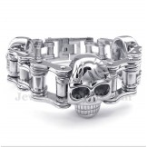 Men's Titanium Bicycle Chain Skull Bracelet