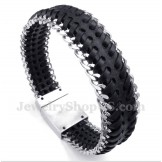 Men's Titanium Black Leather Bracelet