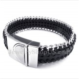 Men's Titanium Black Leather Bracelet