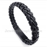 Men's Titanium Black Leather Bracelet