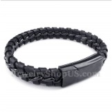 Men's Titanium Black Leather Bracelet