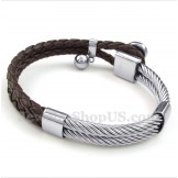 Men's Heart Shaped Leather Titanium Bracelet