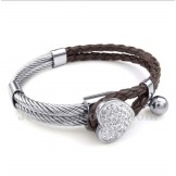 Men's Heart Shaped Leather Titanium Bracelet