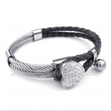 Men's Heart Shaped Leather Titanium Bracelet