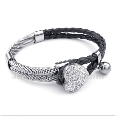 Men's Heart Shaped Leather Titanium Bracelet