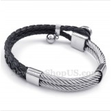 Men's Heart Shaped Leather Titanium Bracelet