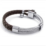Men's Clover Leather Titanium Bracelet