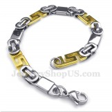 Men's Titanium Gold Greek Meander Pattern Bracelet