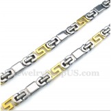 Men's Titanium Gold Greek Meander Pattern Necklace