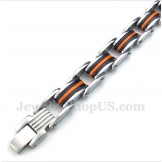 Men's Titanium Orange Black Rubber Bracelet