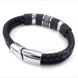 Men's Titanium Black Leather Bracelet