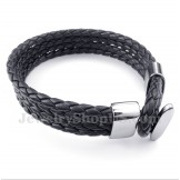 Men's Titanium Black Leather Bracelet