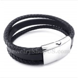 Men's Titanium Black Leather Bracelet