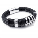 Men's Titanium Black Leather Bracelet