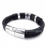 Men's Titanium Black Leather Bracelet