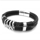 Men's Titanium Black Leather Bracelet